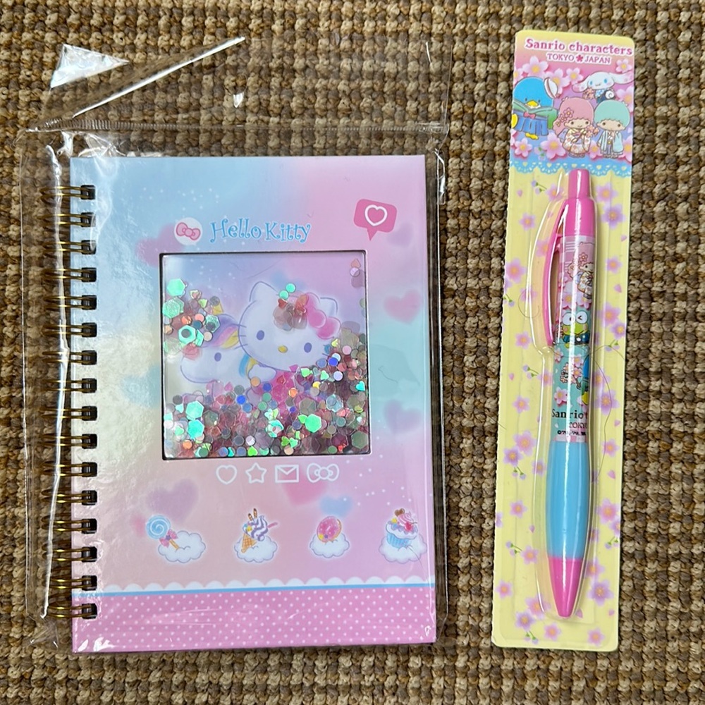 Hello Kitty notebook and Sanrio pen